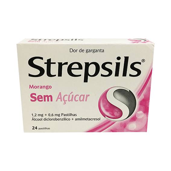 Strepsils Morango sem açúcar, 1,2/0,6 mg x 24 pst
